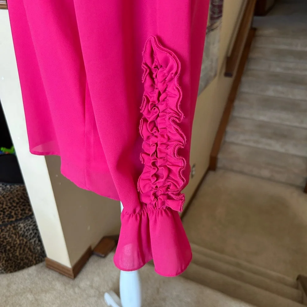 Zara Fuchsia Ruffle Sleeve Button down Blouse - Picture 5 of 10